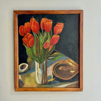 Elegant Still Life Oil Painting "Red Tulips" Original Art Holland Art Shop