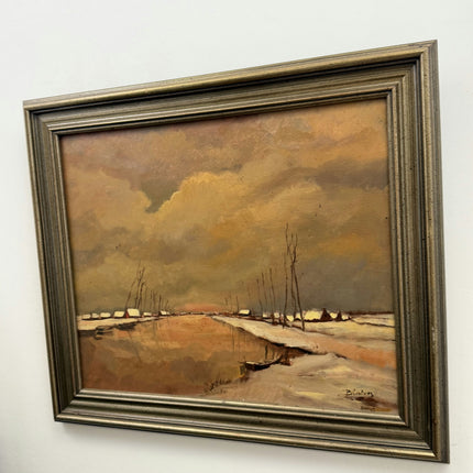 Traditional Winter Landscape Oil Painting "Snowy Houses" Large Artwork Holland Art Shop