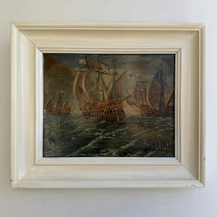 Vintage Seascape Oil Painting "Sailing Ship" Expressive Small Artwork Holland Art Shop