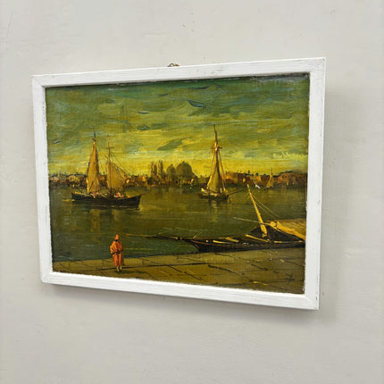 Timeless Harbor Scene Oil Painting "Sailing Boat" Rustic Small Art Holland Art Shop