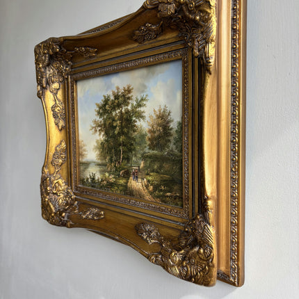 Classic Landscape Oil Painting "Ornate Frame" Original Small Artwork Holland Art Shop