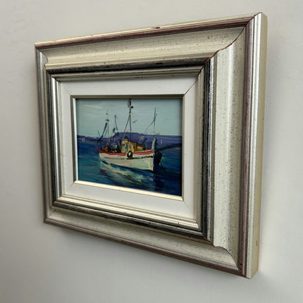 Detailed Harbor Scene Oil Painting "Framed Painting" Authentic Small Artwork Holland Art Shop