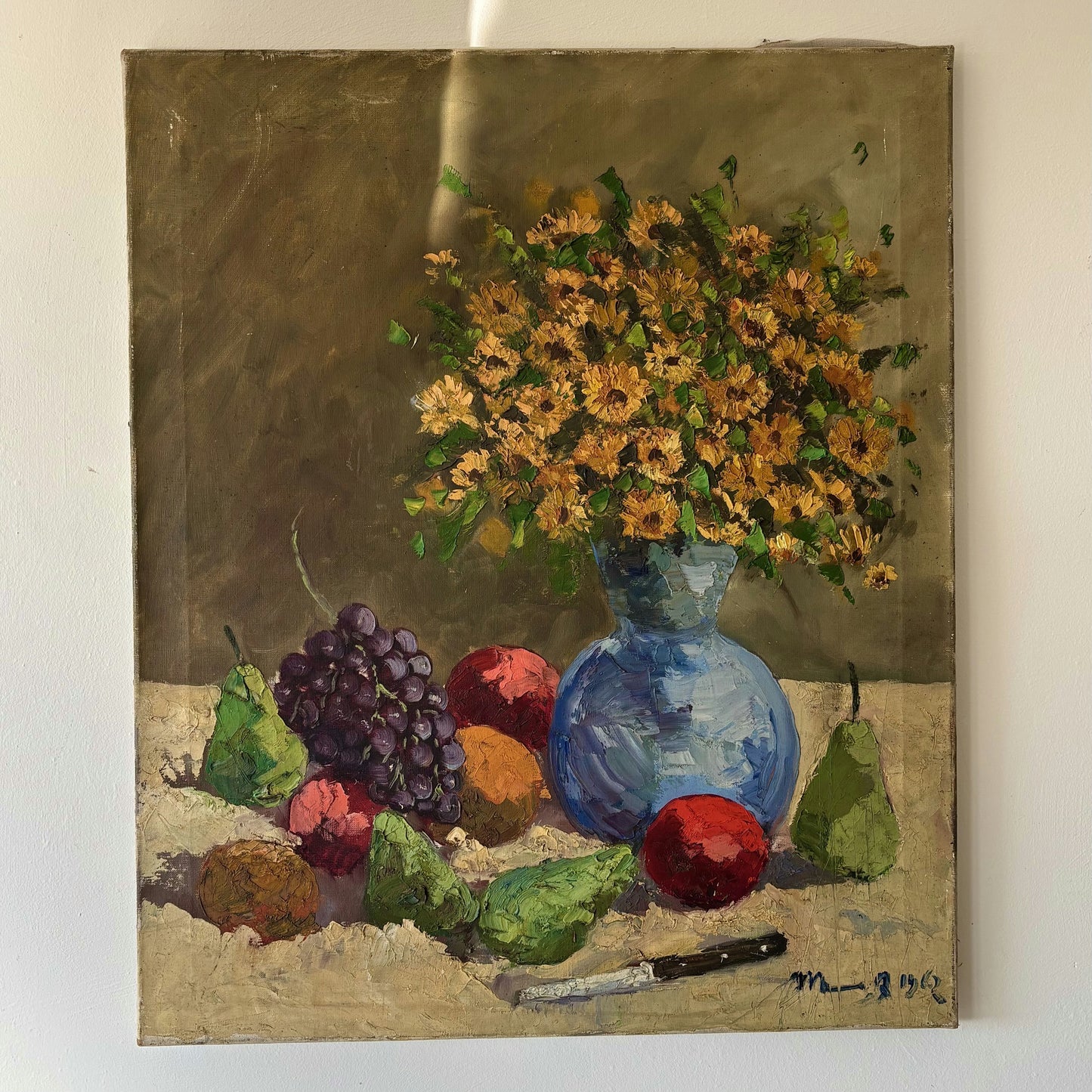 Authentic Floral Still Life Oil Painting "Sunflower Vase" Intriguing Medium Art