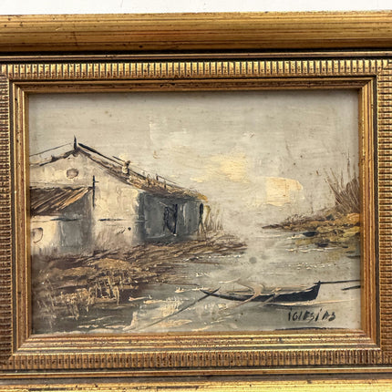 Authentic Harbor Scene Oil Painting "Gilded Frame" Timeless Small Artwork Holland Art Shop