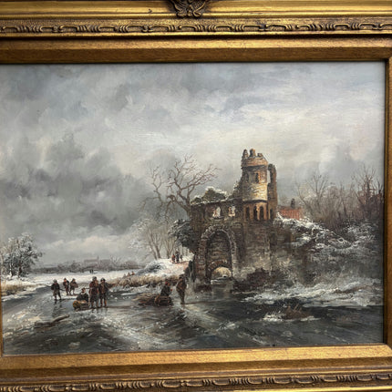 Vintage Winter Landscape Oil Painting "Gilded Frame" Elegant Dutch Artwork Holland Art Shop