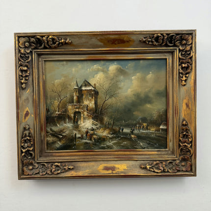 Vintage Winter Landscape Oil Painting "Stone Castle" Handcrafted Art Holland Art Shop