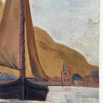 Detailed Harbor Scene Oil Painting "Sailing Ship" Expressive Small Art Holland Art Shop