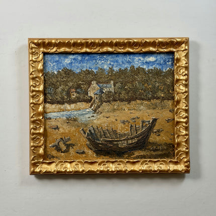Timeless Landscape Oil Painting "Old Boat" Original Art Holland Art Shop