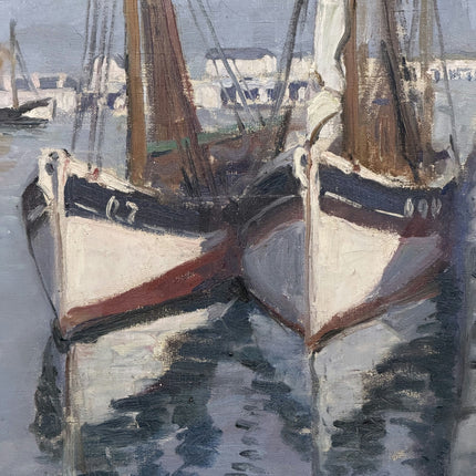 Expressive Harbor Scene Oil Painting "Fishing Boat" Vintage Large Artwork Holland Art Shop