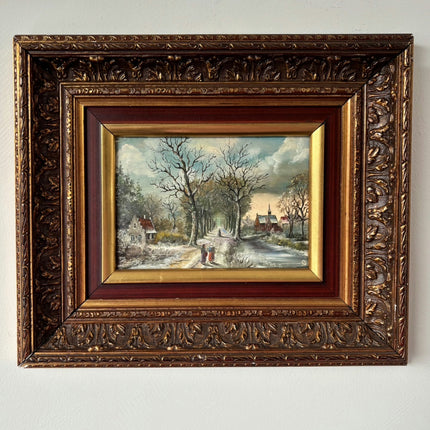 Striking Oil Painting Scenery "Winter Walkers" Fine Small Artwork Holland Art Shop