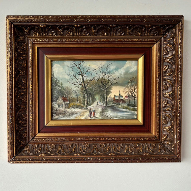 Striking Oil Painting Scenery "Winter Walkers" Fine Small Artwork Holland Art Shop