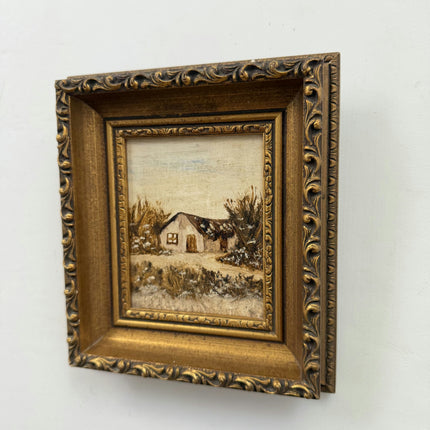 Handcrafted Winter Landscape Oil Painting "Thatched Cottage" Small Artwork Holland Art Shop