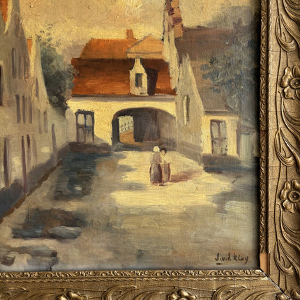 Refined Cityscape Oil Painting "Village Street" Original Artwork Holland Art Shop