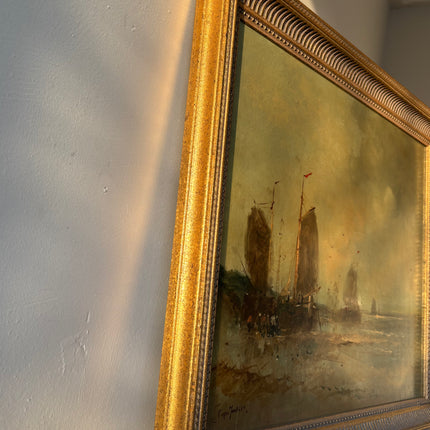 Handcrafted Seascape Oil Painting "Sailing Boat" Elegant Large Art Holland Art Shop