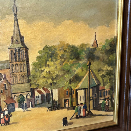Figurative Cityscape Oil Painting "Town Square Scene" Traditional Medium Art - HollandArtShop