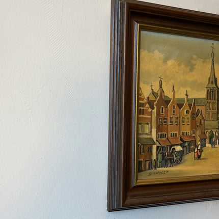 Figurative Cityscape Oil Painting "Town Square Scene" Traditional Medium Art - HollandArtShop