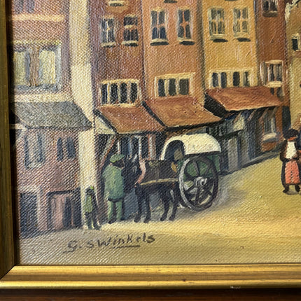 Figurative Cityscape Oil Painting "Town Square Scene" Traditional Medium Art - HollandArtShop