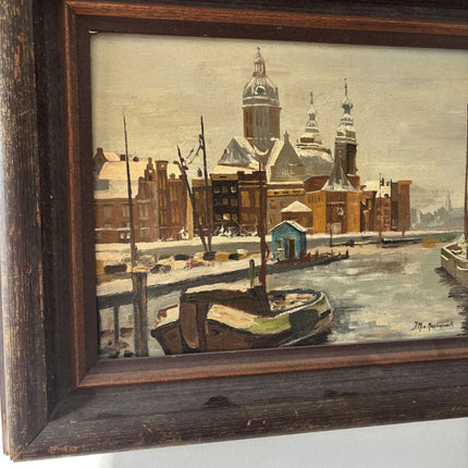 Figurative Oil Painting "Canal Boats" Marvelous Medium Artwork - HollandArtShop