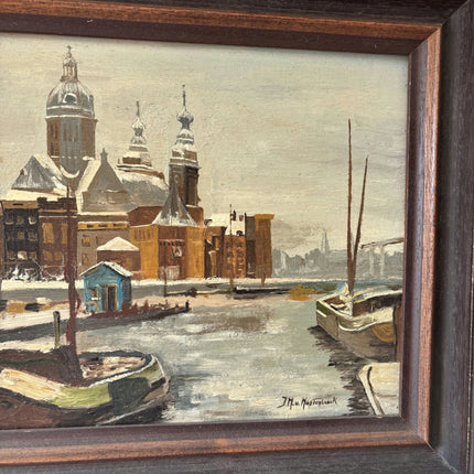 Figurative Oil Painting "Canal Boats" Marvelous Medium Artwork - HollandArtShop