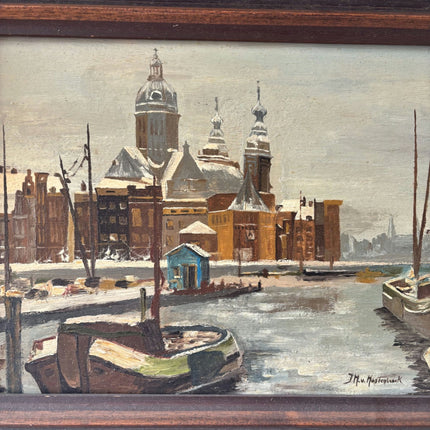 Figurative Oil Painting "Canal Boats" Marvelous Medium Artwork - HollandArtShop