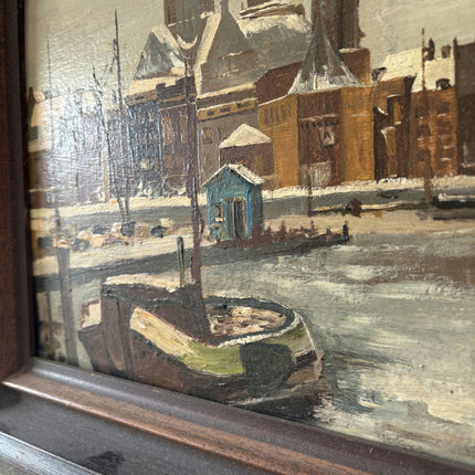Figurative Oil Painting "Canal Boats" Marvelous Medium Artwork - HollandArtShop