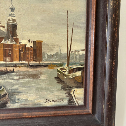 Figurative Oil Painting "Canal Boats" Marvelous Medium Artwork - HollandArtShop