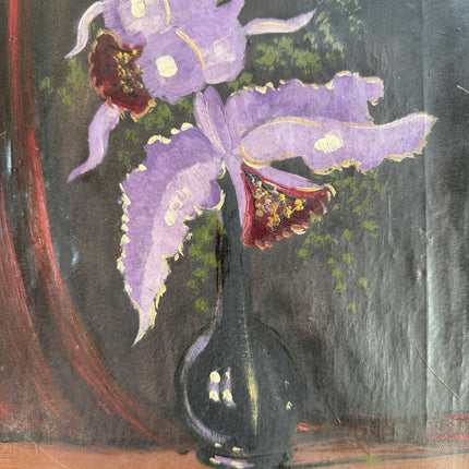 Figurative Oil Painting Flowery Still Life "Purple Orchid" Small Artwork - HollandArtShop