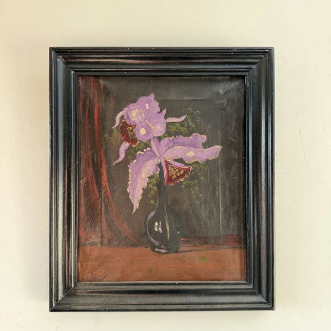 Figurative Oil Painting Flowery Still Life "Purple Orchid" Small Artwork - HollandArtShop