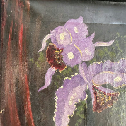 Figurative Oil Painting Flowery Still Life "Purple Orchid" Small Artwork - HollandArtShop