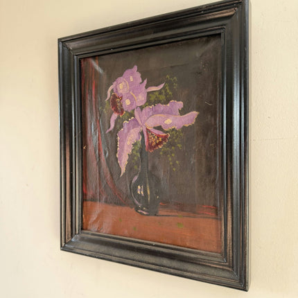 Figurative Oil Painting Flowery Still Life "Purple Orchid" Small Artwork - HollandArtShop