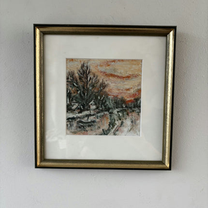 Figurative Oil Painting Landscape "Twilight Reflection" Marvelous Small Artwork - HollandArtShop
