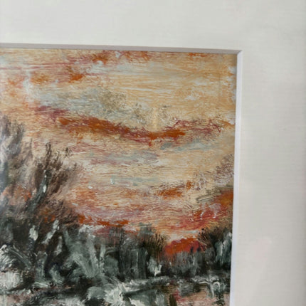 Figurative Oil Painting Landscape "Twilight Reflection" Marvelous Small Artwork - HollandArtShop