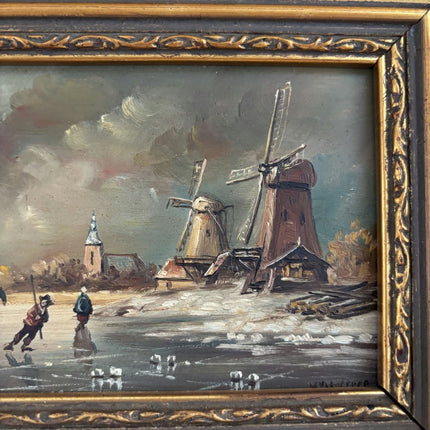 Figurative Oil Painting Winter Landscape "Ice Skaters Delight" Fine Small Art - HollandArtShop