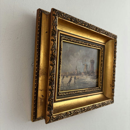 Figurative Oil Painting Winter Landscape "Ice Skaters Delight" Fine Small Art - HollandArtShop