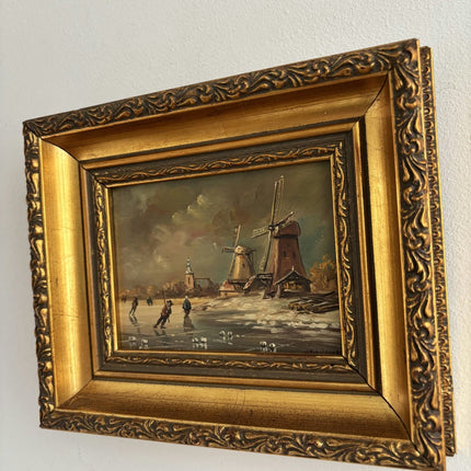 Figurative Oil Painting Winter Landscape "Ice Skaters Delight" Fine Small Art - HollandArtShop
