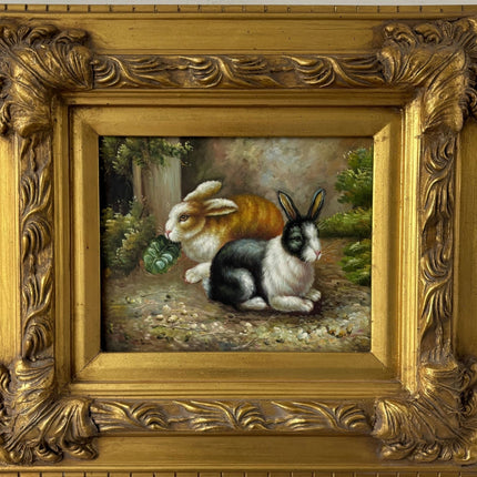 Fine Oil Painting Animals "Black Rabbit" Authentic Medium Artwork - HollandArtShop