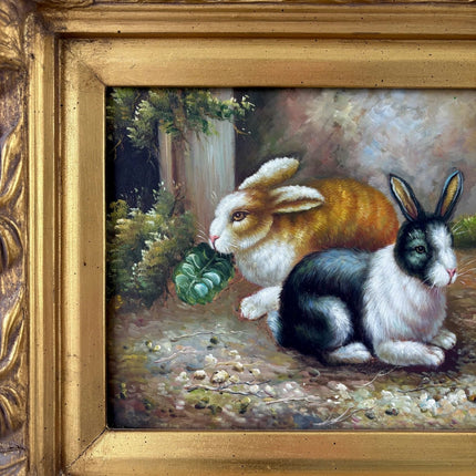 Fine Oil Painting Animals "Black Rabbit" Authentic Medium Artwork - HollandArtShop