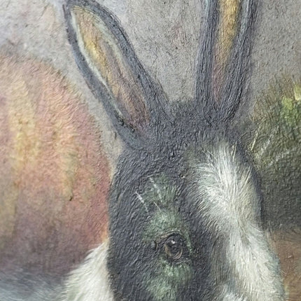 Fine Oil Painting Animals "Black Rabbit" Authentic Medium Artwork - HollandArtShop