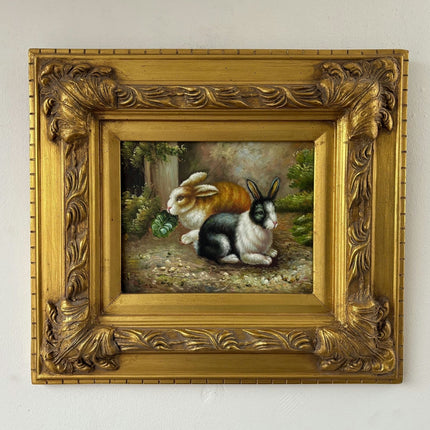 Fine Oil Painting Animals "Black Rabbit" Authentic Medium Artwork - HollandArtShop