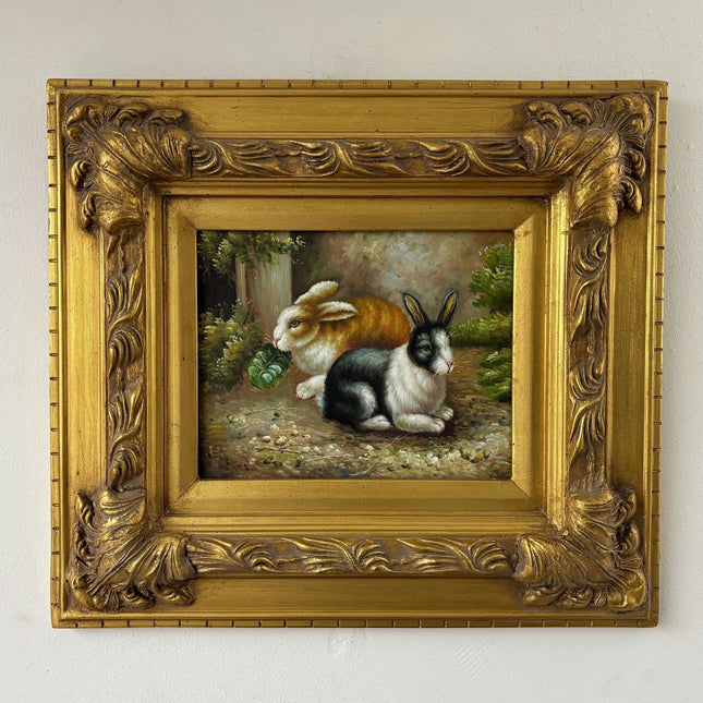 Fine Oil Painting Animals "Black Rabbit" Authentic Medium Artwork - HollandArtShop