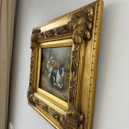 Fine Oil Painting Animals "Black Rabbit" Authentic Medium Artwork - HollandArtShop