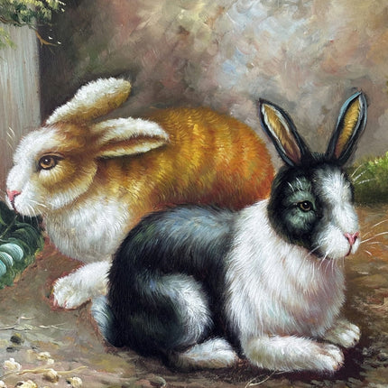Fine Oil Painting Animals "Black Rabbit" Authentic Medium Artwork - HollandArtShop