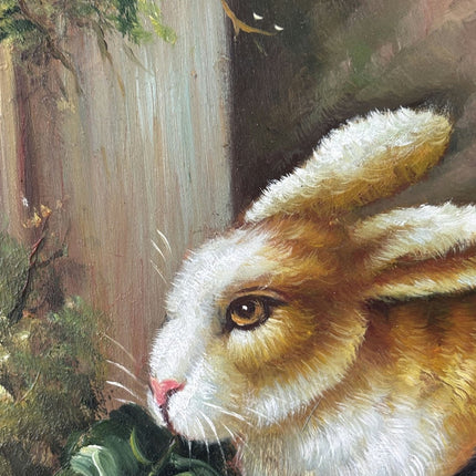 Fine Oil Painting Animals "Black Rabbit" Authentic Medium Artwork - HollandArtShop