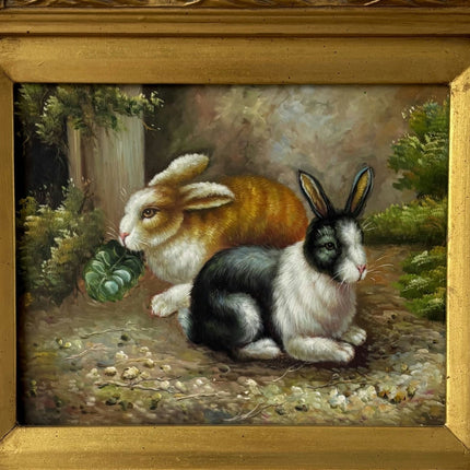 Fine Oil Painting Animals "Black Rabbit" Authentic Medium Artwork - HollandArtShop