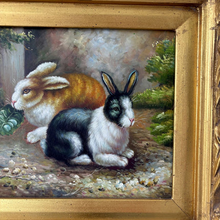Fine Oil Painting Animals "Black Rabbit" Authentic Medium Artwork - HollandArtShop