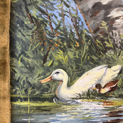 Fine Oil Painting Animals "Duck Family" Antique Small Artwork - HollandArtShop