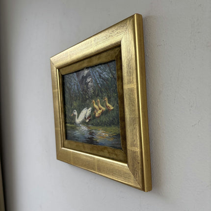 Fine Oil Painting Animals "Duck Family" Antique Small Artwork - HollandArtShop