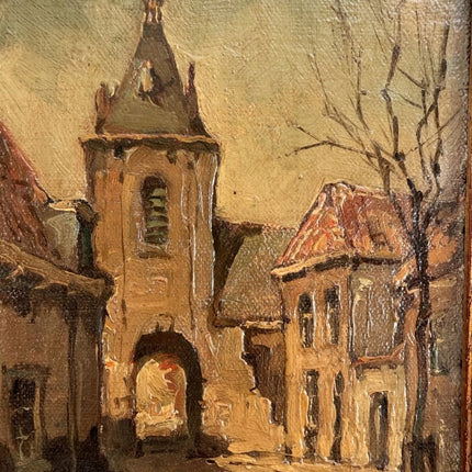 Fine Oil Painting Cityscape "Tower Entrance" Intriguing Small Artwork - Holland Art Shop