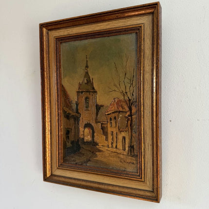 Fine Oil Painting Cityscape "Tower Entrance" Intriguing Small Artwork - Holland Art Shop