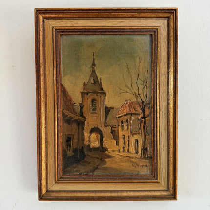 Fine Oil Painting Cityscape "Tower Entrance" Intriguing Small Artwork - Holland Art Shop